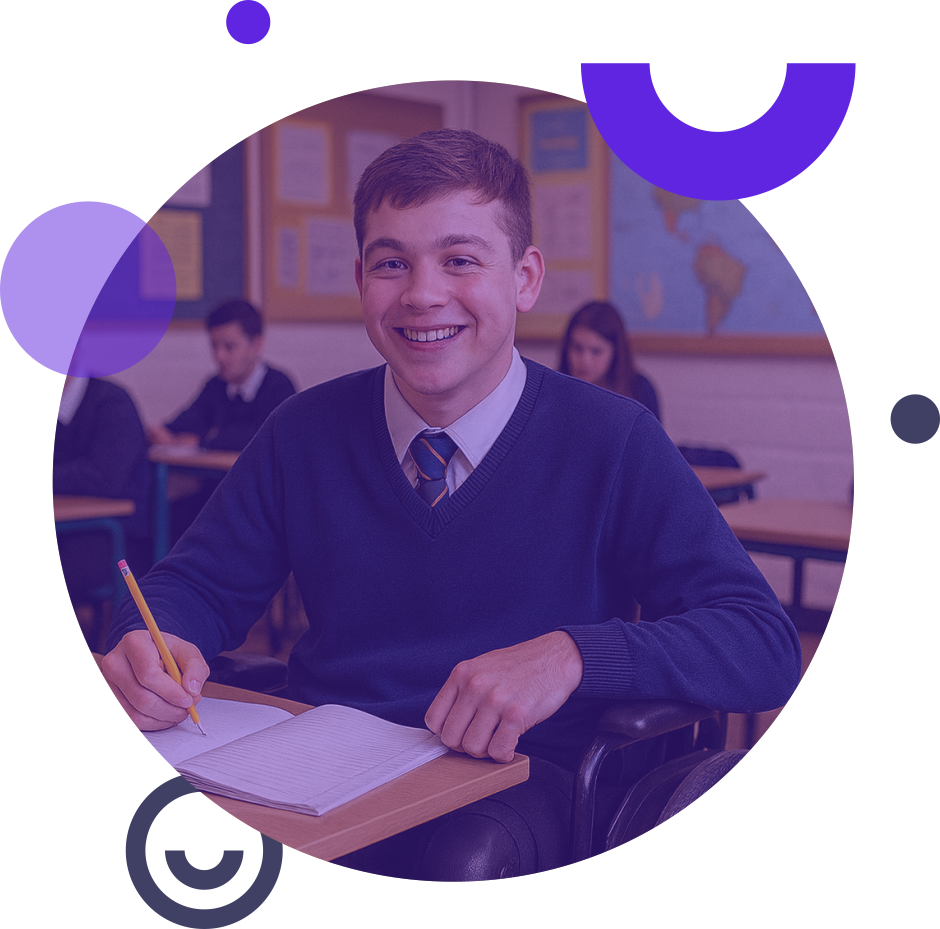 Two primary school children smiling and signing with their hands